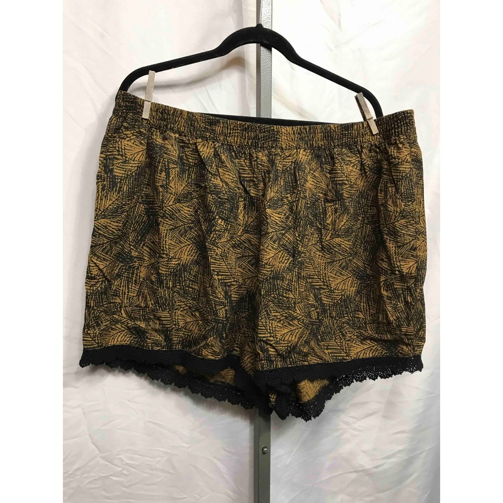 Ryllace Women's Brown Black Palm Leaf‎ Print Lace Trim Pajama Shorts Size 20
